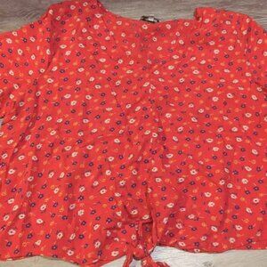 Madewell Women's Floral Crop Top Tie Front Short Sleeve Size xl